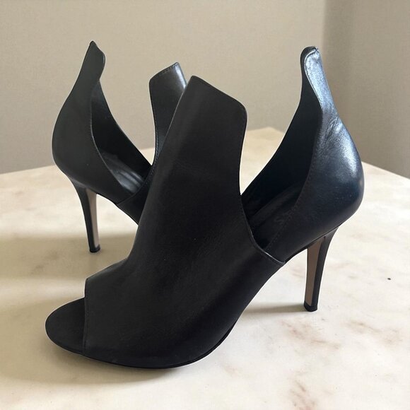 LEATHER Black Cutout Ankle Booties Heels Size 37 / US 7 - Picture 1 of 10